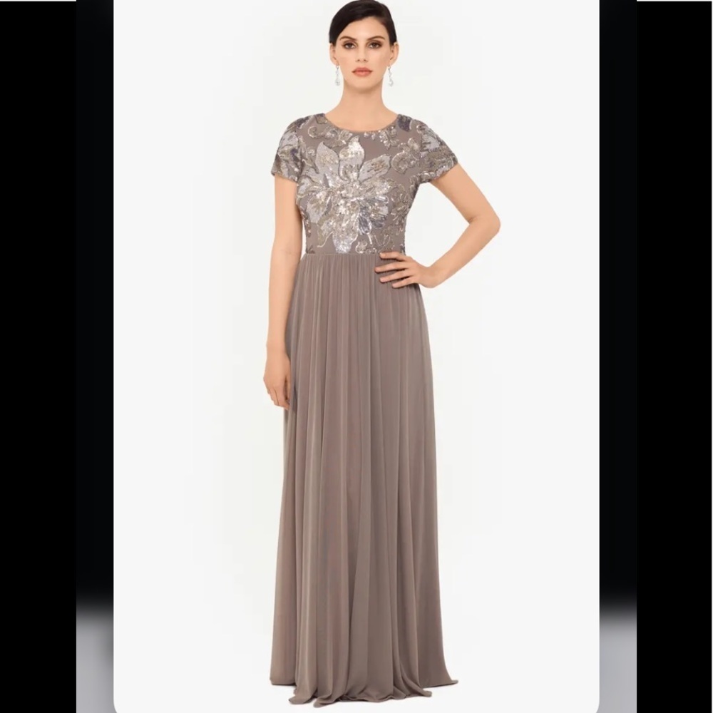 08 Betsy & Adam Sequin Mesh A-Line Gown - image 2